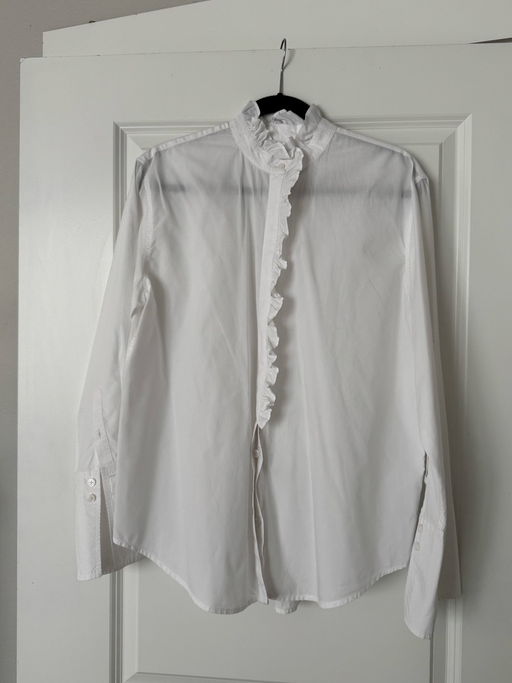 J. Crew White Ruffle-Front Dress Shirt